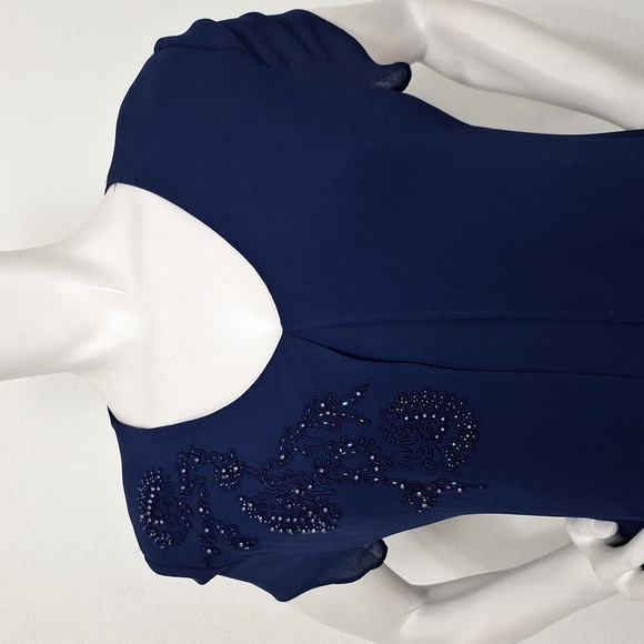 Positive Attitude Vintage Navy Blue Embroidered Beaded Fairy Maxi Dress Size 10 - Picture 2 of 12